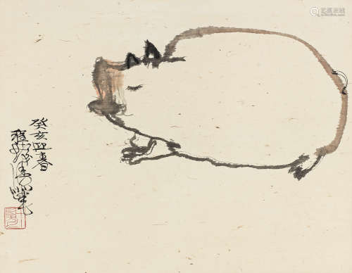 程十发（1921～2007） 1983年作 猪 镜心 设色纸本