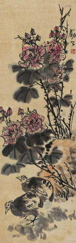 李苦禅（1899～1983） 芙蓉鹌鹑 镜心 设色纸本