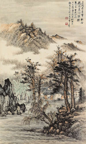 黄君璧（1898～1991） 松荫闲鸣 立轴 设色纸本