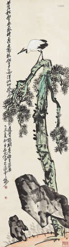 王震（1867～1938） 1925年作 松鹤延年 立轴 设色纸本