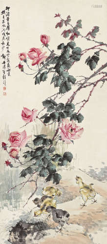 程璋（1869～1938） 1928年作 玉靥红绡 立轴 设色纸本