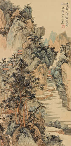 王季迁（1906～2003） 山亭话旧图 立轴 设色纸本