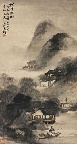 吴石僊（1845～1916） 1899年作 烟溪渔艇 立轴 设色纸本