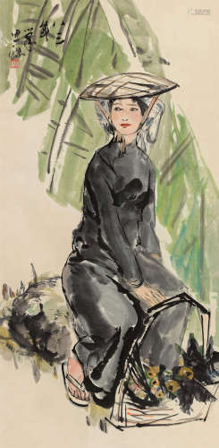 周思聪（1939～1996） 1983年作 采果少女 镜心 设色纸本