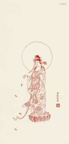 溥儒（1896～1963） 观音像 镜心 朱墨纸本