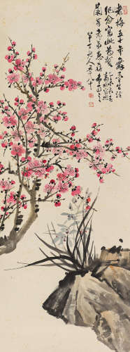 陈半丁（1876～1970） 1955年作 梅兰长寿 立轴 设色纸本