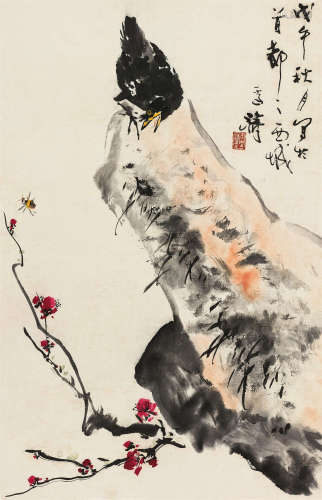 王雪涛（1903～1982） 1978年作 梅石八哥 镜心 设色纸本