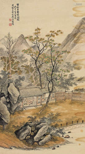 萧愻（1883～1944） 1918年作 双红豆斋填词图 立轴 设色纸本