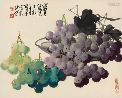 王成喜（b.1940） 1987年作 盛夏佳果 立轴 设色纸本