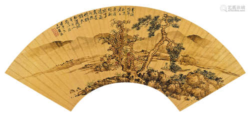 蓝瑛（1585～1666） 1642年作 寒溪老渔 扇面 设色金笺
