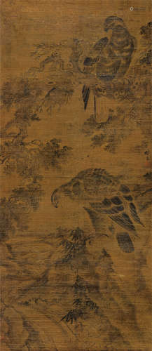 林良（1428～1494） 双鹰 立轴 水墨绢本