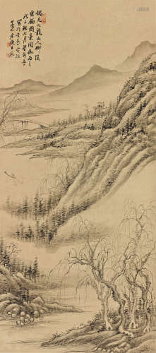 王宸（1720～1797） 1768年作 柳阴垂钓 立轴 水墨纸本