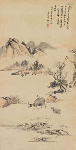 杨晋（1644～1728） 1727年作 芦岸牧牛 立轴 设色纸本