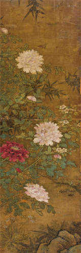 陈仲仁（元） 1300年作 花开富贵 立轴 设色绢本