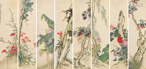 张兆祥（1852～1908） 1902年作 花卉 八屏立轴 设色绢本