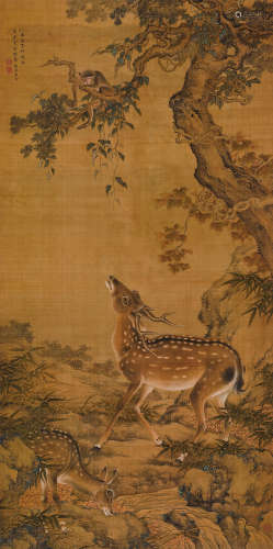 沈铨（1682～1760） 1736年 侯禄欢乐图 立轴 设色绢本