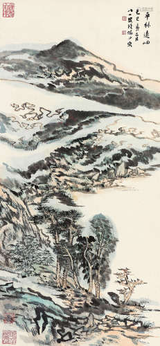 陆俨少（1909～1993） 1989年 平林远岫 立轴 设色纸本