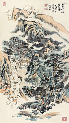 陆俨少（1909～1993） 1982年 李杜论文图 立轴 设色纸本