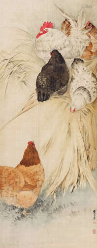 刘奎龄（1885～1967） 群鸡图 镜心 设色绢本