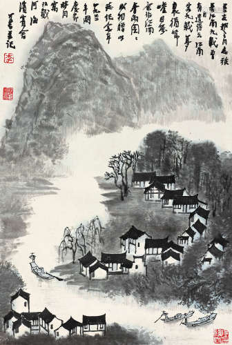 李可染（1865～1955） 1962年 江南春雨 立轴 设色纸本