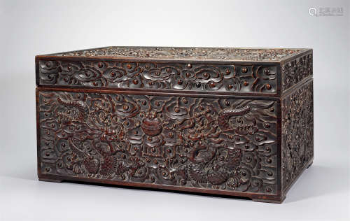 清中期 紫檀木雕龙纹长方盒
