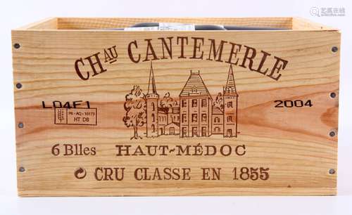 6瓶葡萄酒，Château Cantemerle, Grand Cru Haut-Mêdoc 2004年，原装盒子