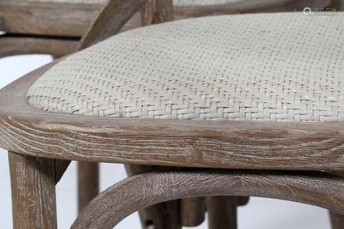 6 Eikenhouten whitewash stoelen met matting zitting