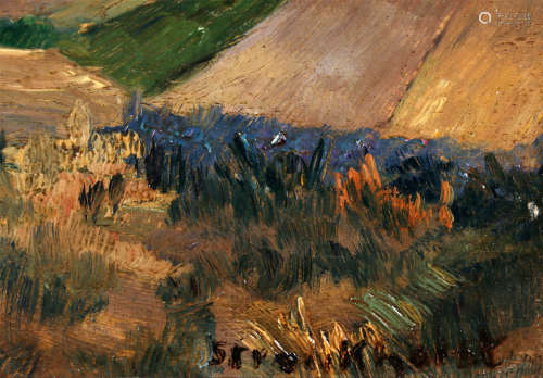 Barend Johan Stronkhorst (Harderwijk 1876 - 1953 Laren), Heidelandschap, olieverf op paneel, 32 x 24 cm.