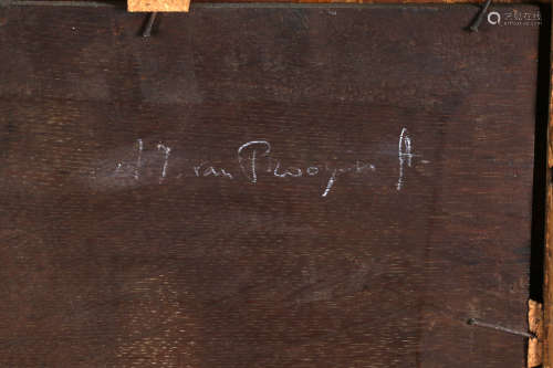 Toegeschreven aan A.J. van Prooijen, 1834-1898, Rivierlandschap, olieverf op paneel, 18 x 24 cm.