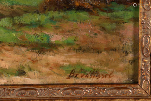 B. van Wissel, Boerenerf met moestuin, olieverf op doek, 31 x 46 cm.