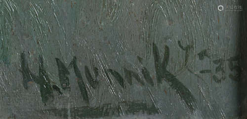 Andries Hendrik'Henk'Munnik，米德尔堡1912-1997海牙，静物，搪瓷水壶和灯笼，油画，35,70×73厘米。