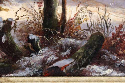 荷兰画派，冬季景色和滑冰的人，油画，树干上有签名「Schelfhout」19世纪，48*36厘米。出处：私人收藏家
