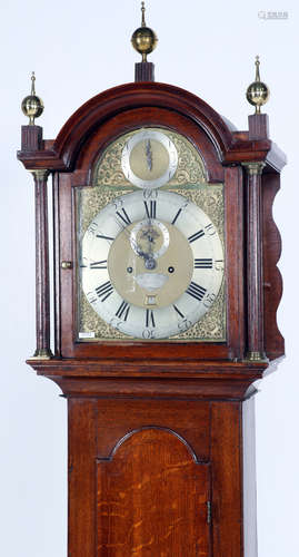 Antiek staand horloge in eikenhouten kast, Marm Storr, Londen