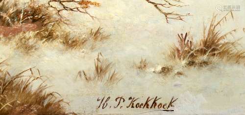 Hendrik Pieter Koekkoek，1843年至1890年，冬天的森林与鹿，油画，105 x 83厘米。