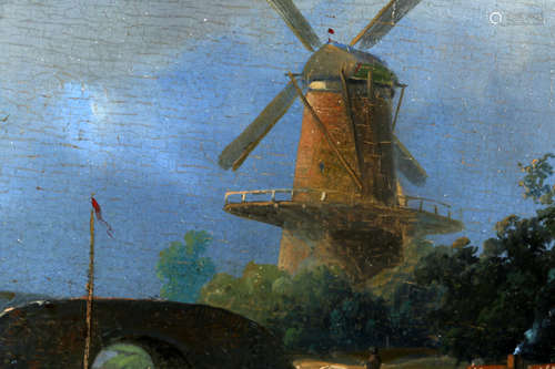 J.A. Vrolijk (leerling van A. Schelfhout), 1834-1862, Molen in landschap, olieverf op paneel (niet gesigneerd), 24 x 32 cm.