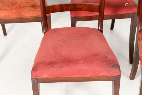 5 Antieke mahoniehouten stoelen met rode stoffering