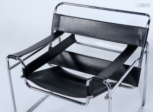 Design buisframe armfauteuils met zwart leder bekleed