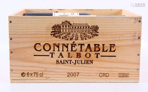 6瓶葡萄酒，Château Connétable de Talbot (2级酒) St. Julien，2007年，原装盒子