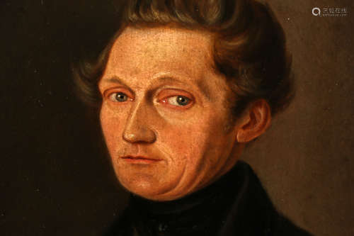 Onb.meester, antiek portret op paneel, 18 x 14 cm.