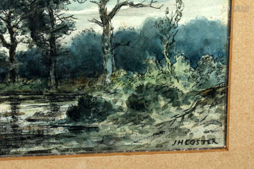 J.H. Coster, Koeien in landschap, geaquarelleerde pentekening, 34 x 19 cm.