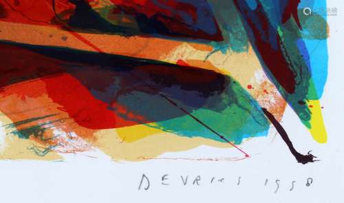 De Vries, Abstracte voorstelling, handgesigneerde litho, nr. 5/80, 54 x 54 cm.