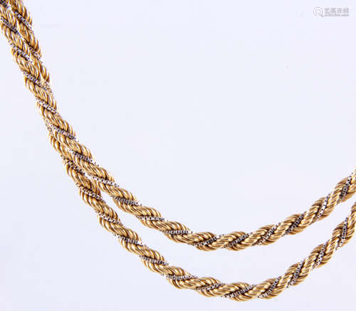 14 Kt. bicolor gouden collier (winkelwaarde €1.995), 27,1 gr.