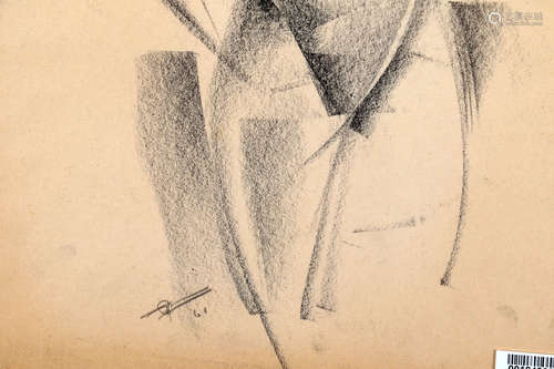 Monogram, Naaktstudie, conté potlood, 1961,37x27 cm.