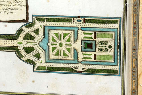 Handgekleurde staalgravure Plattegrond van het huis van de Hofstede Merenstein, 22 x 17 cm