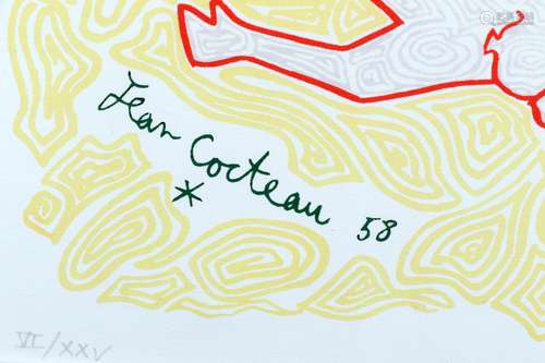 Jean Cocteau, de Poëten, lithografie, 1958, gesigneerd in de plaat, atelier stempel op geschept papier, nr.6/25, 57 x 48 cm.