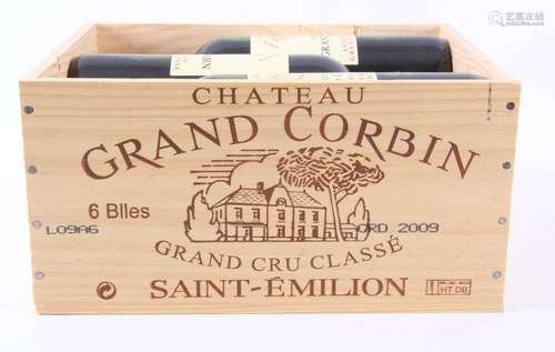 Château Grand Corbin, Grand Cru Classé St. Emilion 2009 originele kist, 6x