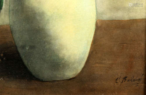 C. Balwé, Bloemstilleven in vaas, aquarel, 28 x 19 cm.