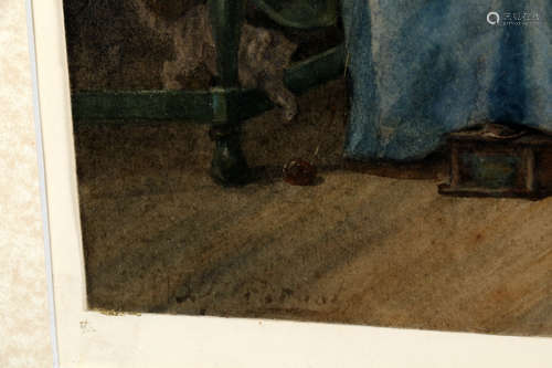 Toegeschreven aan W.P. Hoevenaar, 1808-1863, Moeder met kind in interieur, aquarel, l.o. ond.gesigneerd, 25 x 34 cm.