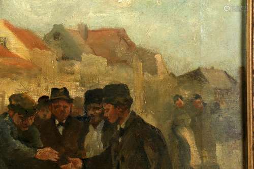 Adriaan Philippus la Rivière (1857-1941), Varkensboeren op markt, olieverf op doek, 44 x 34 cm.