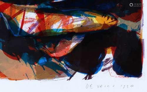 De Vries, Abstracte voorstelling, handgesigneerde litho, nr. 4/80, 54 x 54 cm.